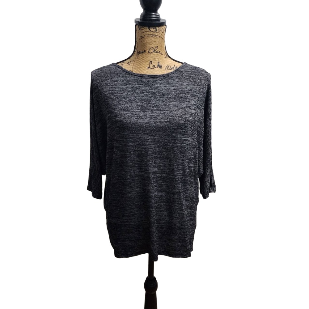 Ultra Teez Top Womens Size Large Gray 34 Sleeve Round Neck Heathered Casual Chic